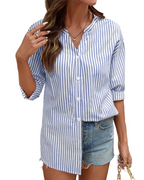 Sophie Women's Cotton Button Down Blouse – 3/4 Sleeve V-Neck Plaid Shirt