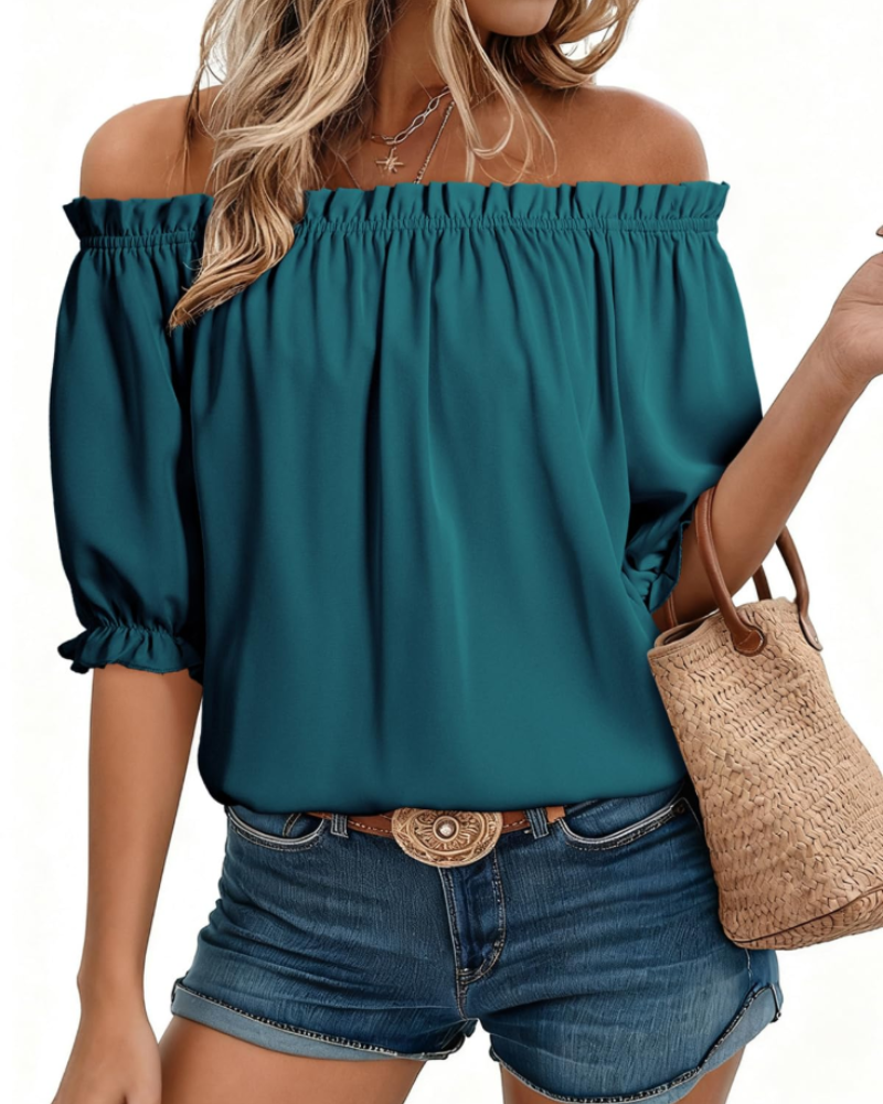 Sophia Women's Off-Shoulder Blouse – Puff Sleeve Dressy Casual Summer Top