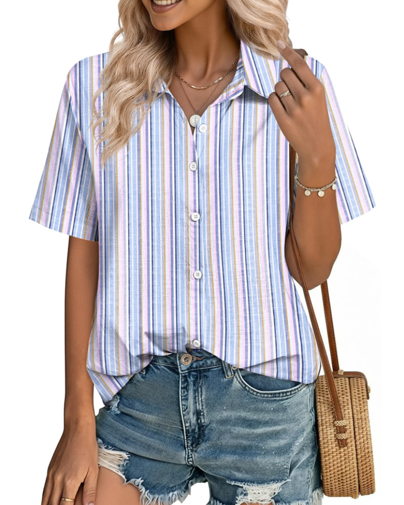 Charlotte Women's Cotton Linen Blouse – V-Neck Button Down Summer Shirt