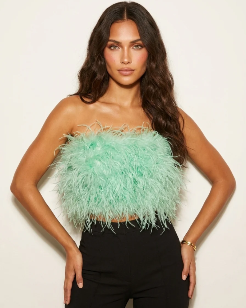 Isadora Women's Feather Bandeau Top – Strapless Elegant Party & Festival Top