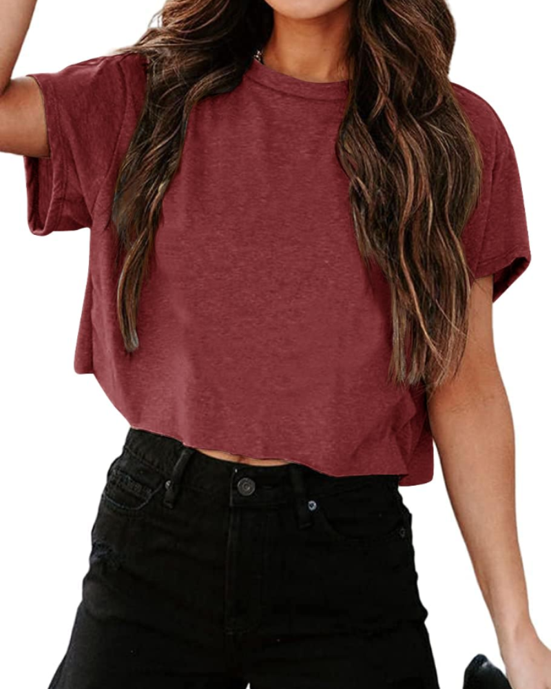 Zoe Women's Cropped Gym Top – Oversized Crew Neck Workout T-Shirt