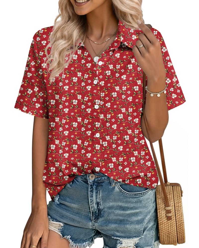 Charlotte Women's Cotton Linen Blouse – V-Neck Button Down Summer Shirt