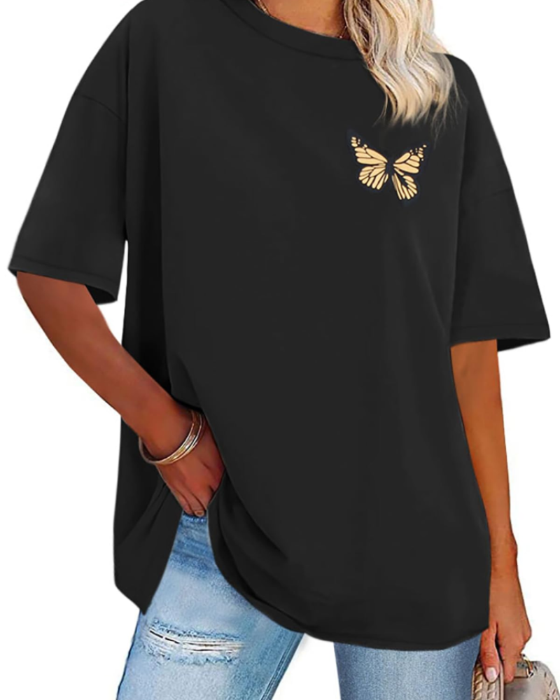 Mia Women's Oversized Graphic T-Shirt – Loose Fit Crew Neck Summer Tee
