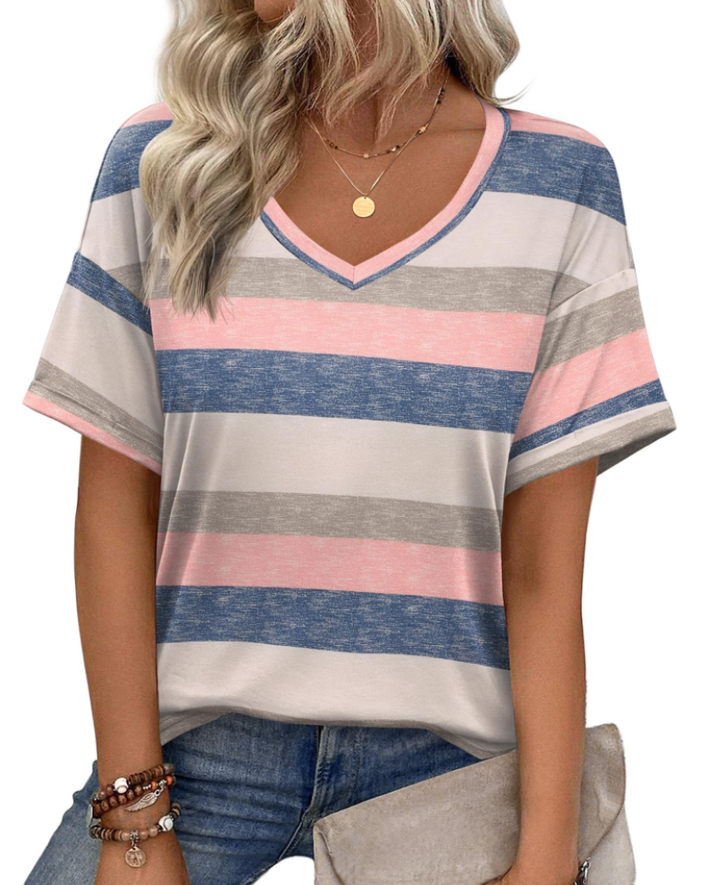 Elena Women's V-Neck Tunic Top – Casual Printed Summer T-Shirt Blouse