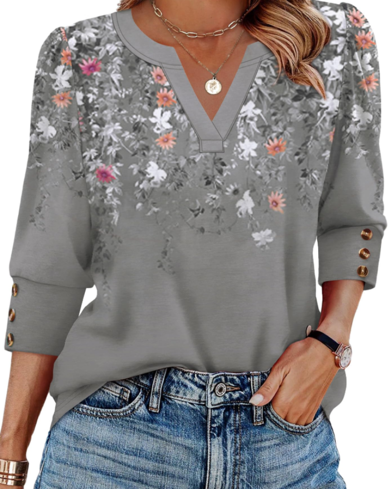 Claire Women's V-Neck Blouse – 3/4 Sleeve Dressy Casual Top with Button Cuffs