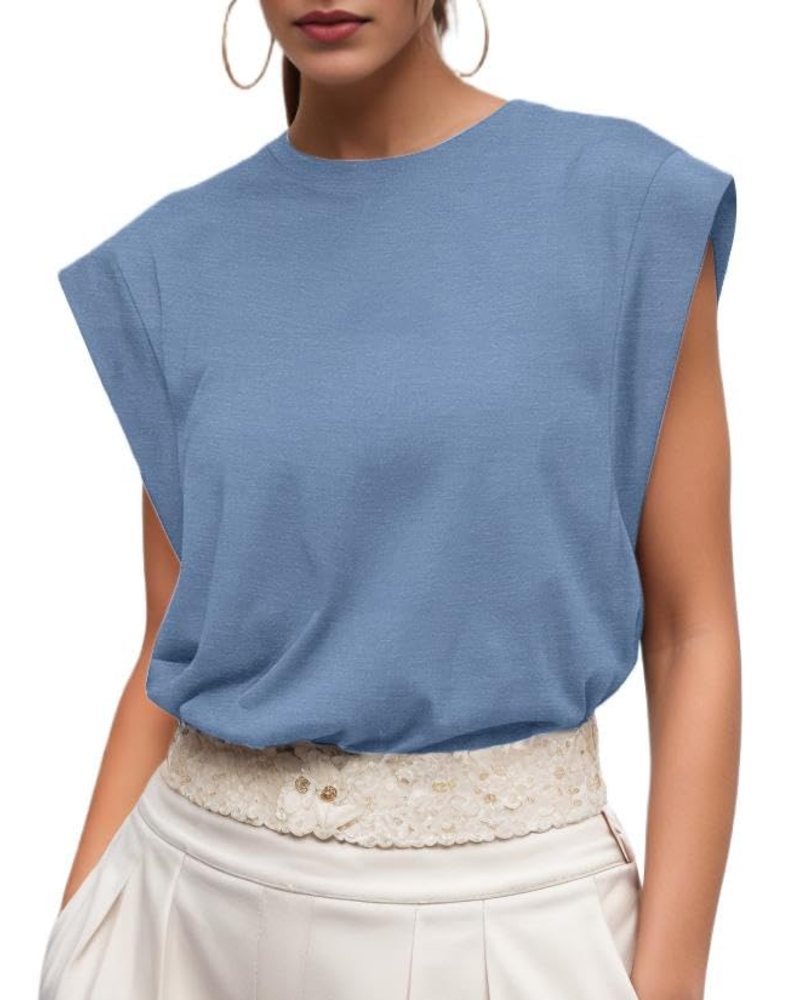 Fionna Women's Cotton T-Shirt – Cap Sleeve Loose Fit Crew Neck Summer Top