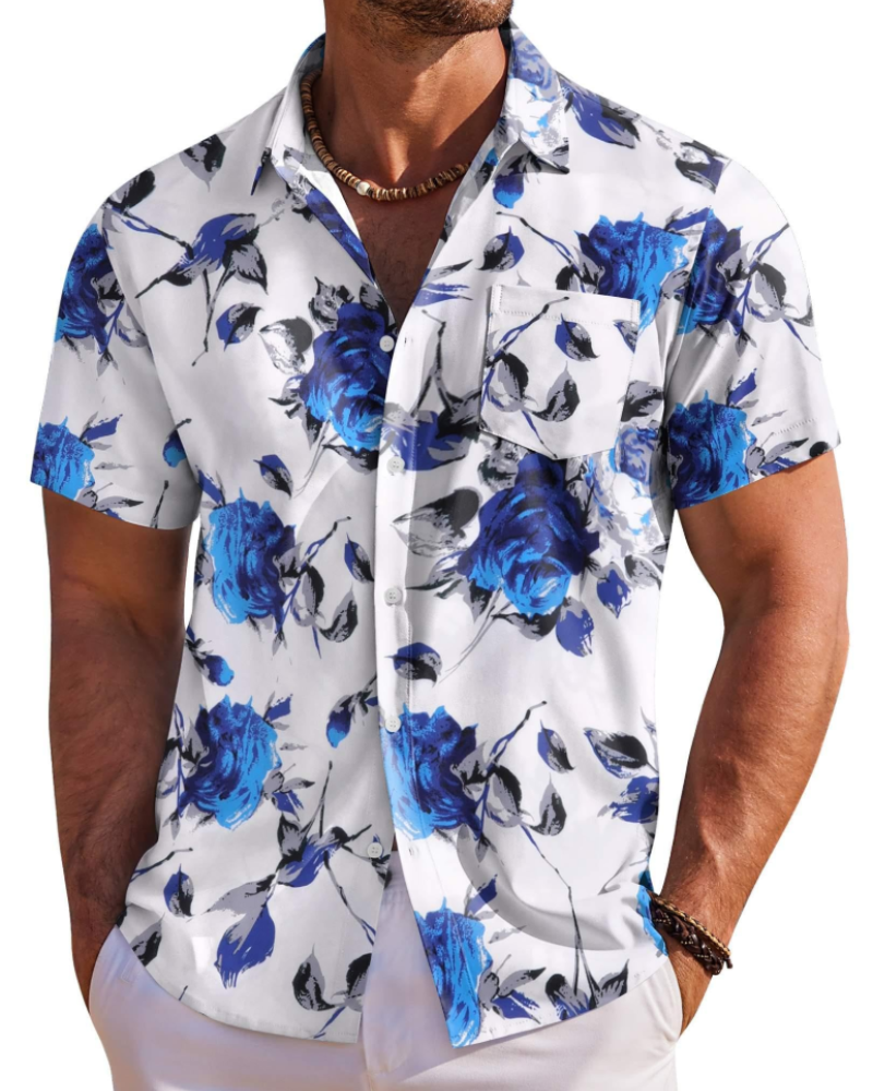Jake Men's Hawaiian Shirt – Floral Tropical Short Sleeve Beach Button Down