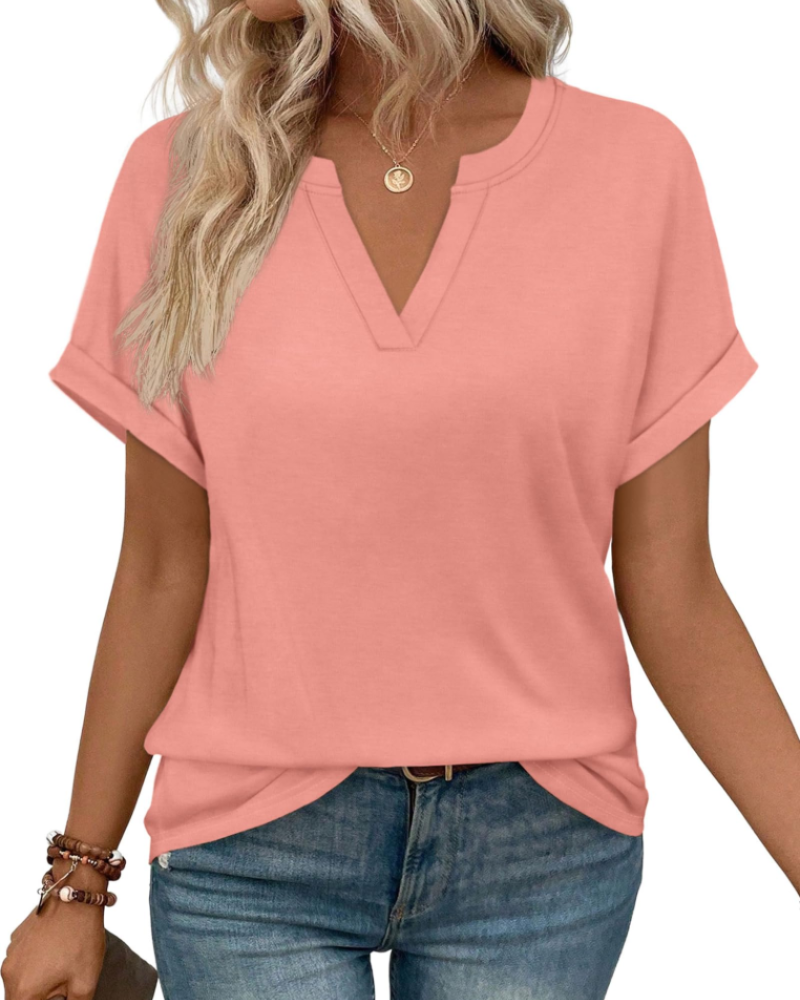 Emily Women's V-Neck Blouse – Casual Short Sleeve Summer Tunic Top