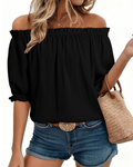 Sophia Women's Off-Shoulder Blouse – Puff Sleeve Dressy Casual Summer Top