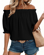 Sophia Women's Off-Shoulder Blouse – Puff Sleeve Dressy Casual Summer Top