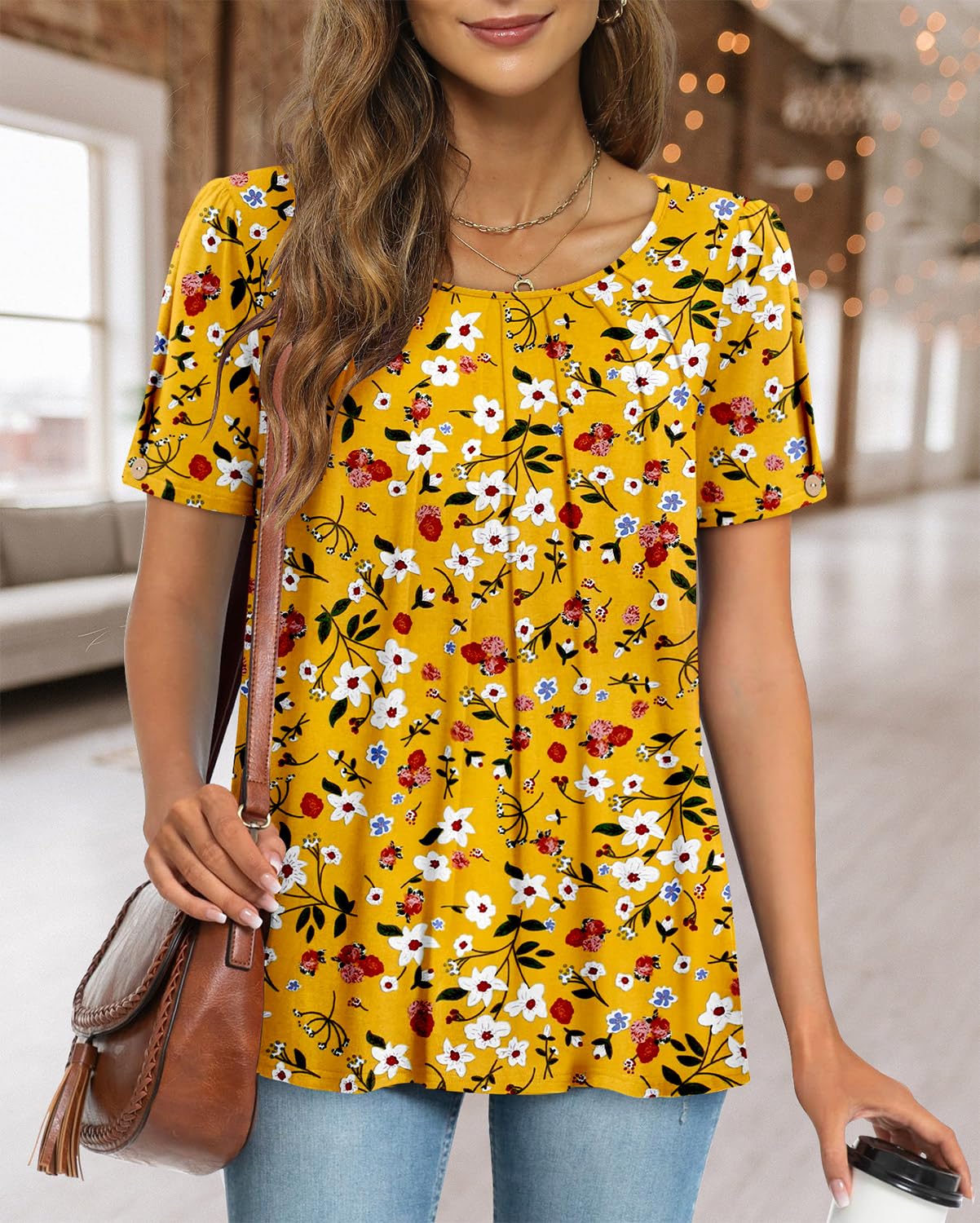 Fairy Women's Casual Blouse – Short Sleeve Flowy Tunic Top for Leggings