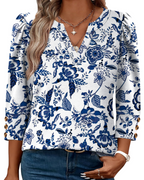 Claire Women's V-Neck Blouse – 3/4 Sleeve Dressy Casual Top with Button Cuffs