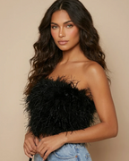 Isadora Women's Feather Bandeau Top – Strapless Elegant Party & Festival Top