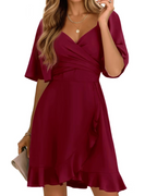 Ava Women's Wrap Mini Dress – V-Neck Smocked Waist Wedding Guest Dress