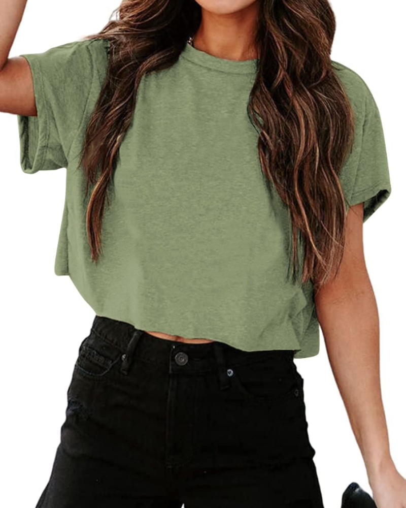 Zoe Women's Cropped Gym Top – Oversized Crew Neck Workout T-Shirt