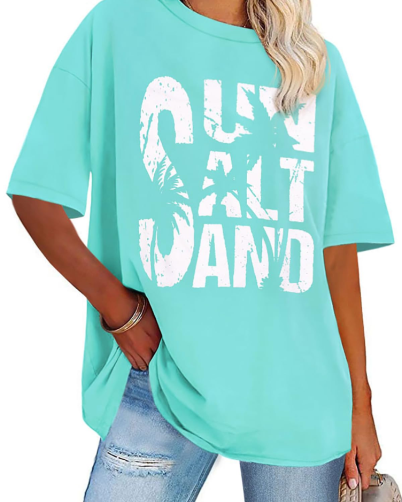 Mia Women's Oversized Graphic T-Shirt – Loose Fit Crew Neck Summer Tee