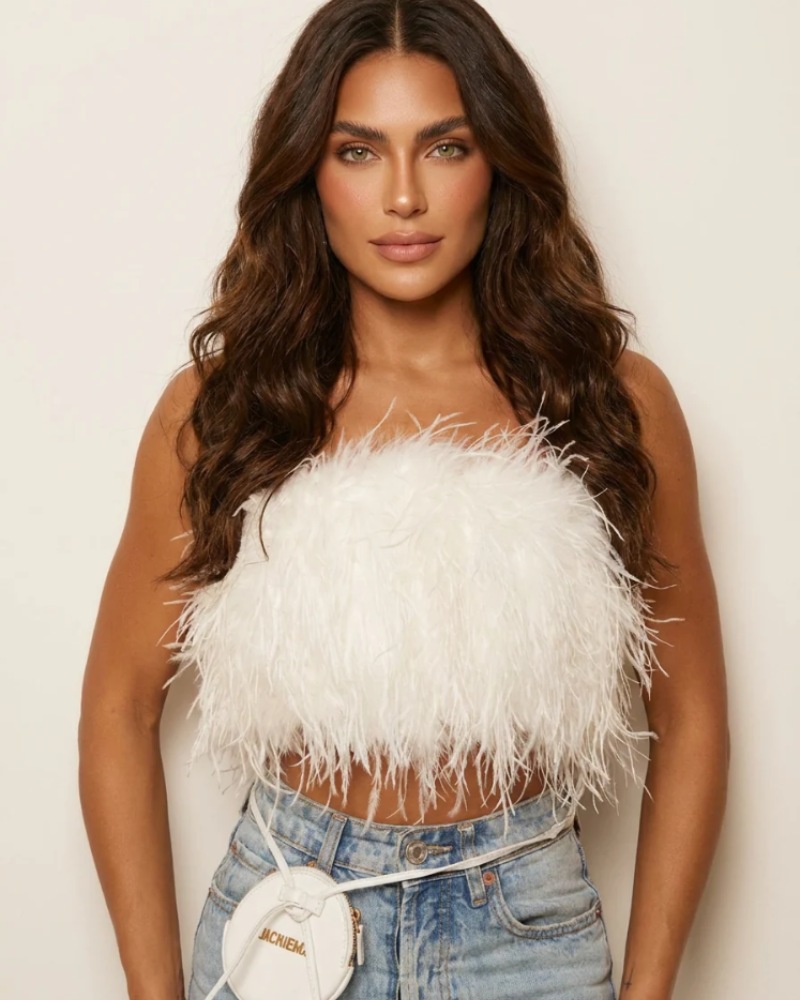 Isadora Women's Feather Bandeau Top – Strapless Elegant Party & Festival Top