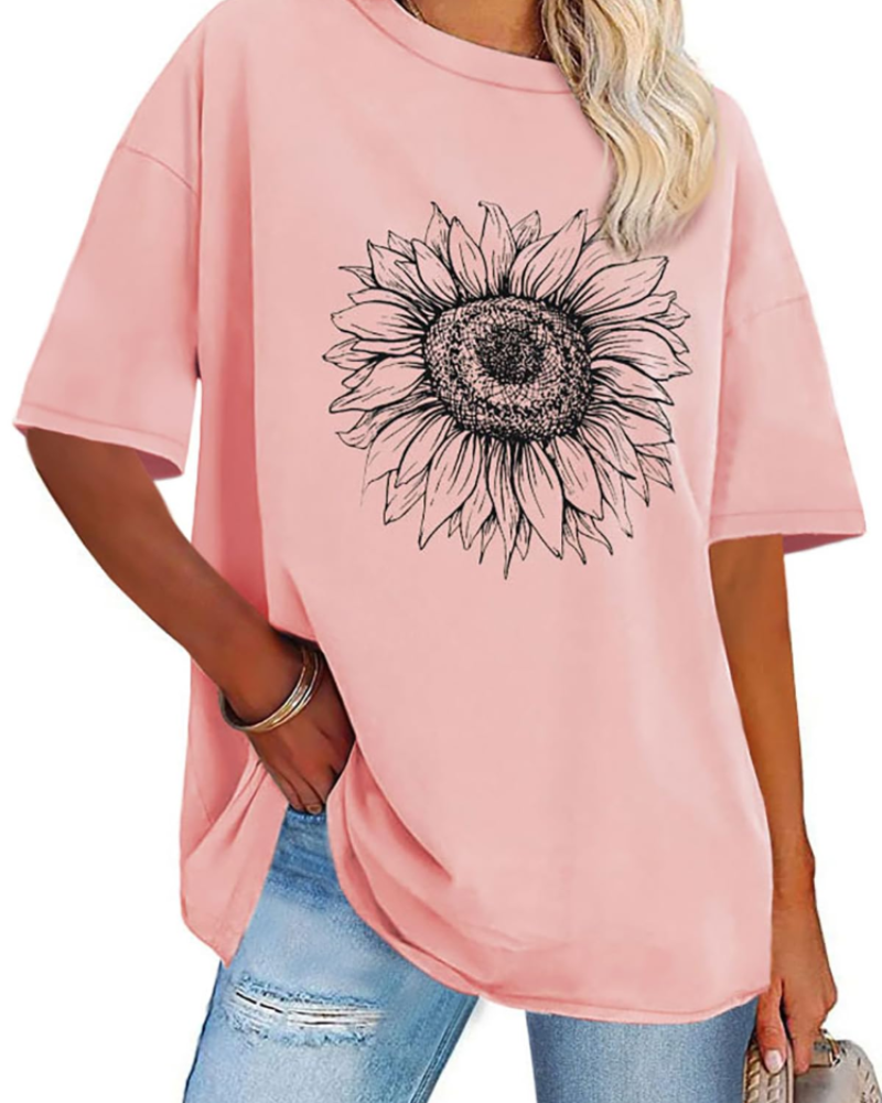 Mia Women's Oversized Graphic T-Shirt – Loose Fit Crew Neck Summer Tee