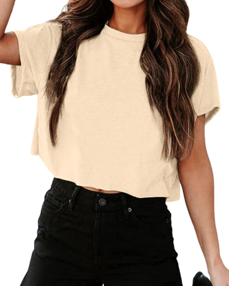 Zoe Women's Cropped Gym Top – Oversized Crew Neck Workout T-Shirt