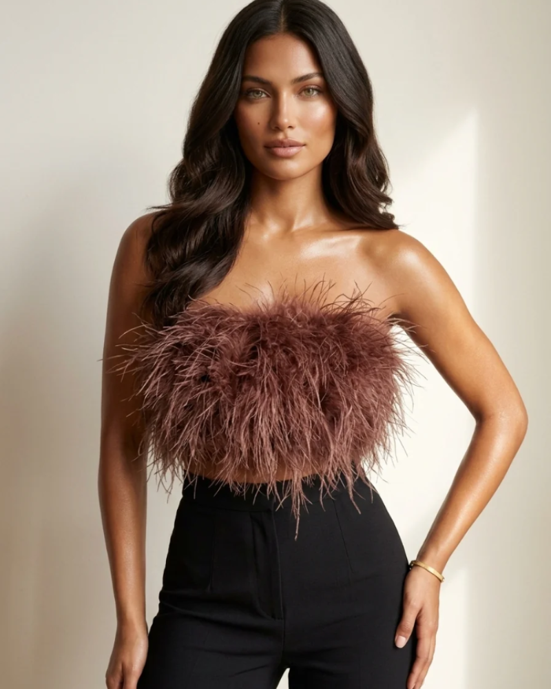 Isadora Women's Feather Bandeau Top – Strapless Elegant Party & Festival Top