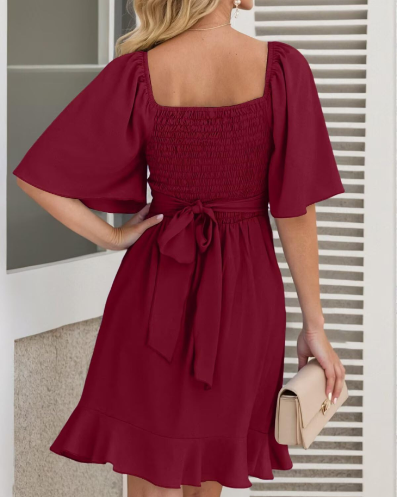 Ava Women's Wrap Mini Dress – V-Neck Smocked Waist Wedding Guest Dress