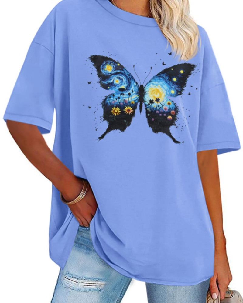 Mia Women's Oversized Graphic T-Shirt – Loose Fit Crew Neck Summer Tee