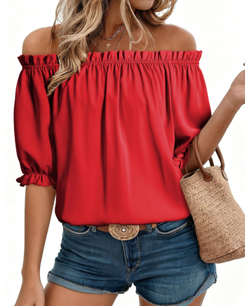 Sophia Women's Off-Shoulder Blouse – Puff Sleeve Dressy Casual Summer Top