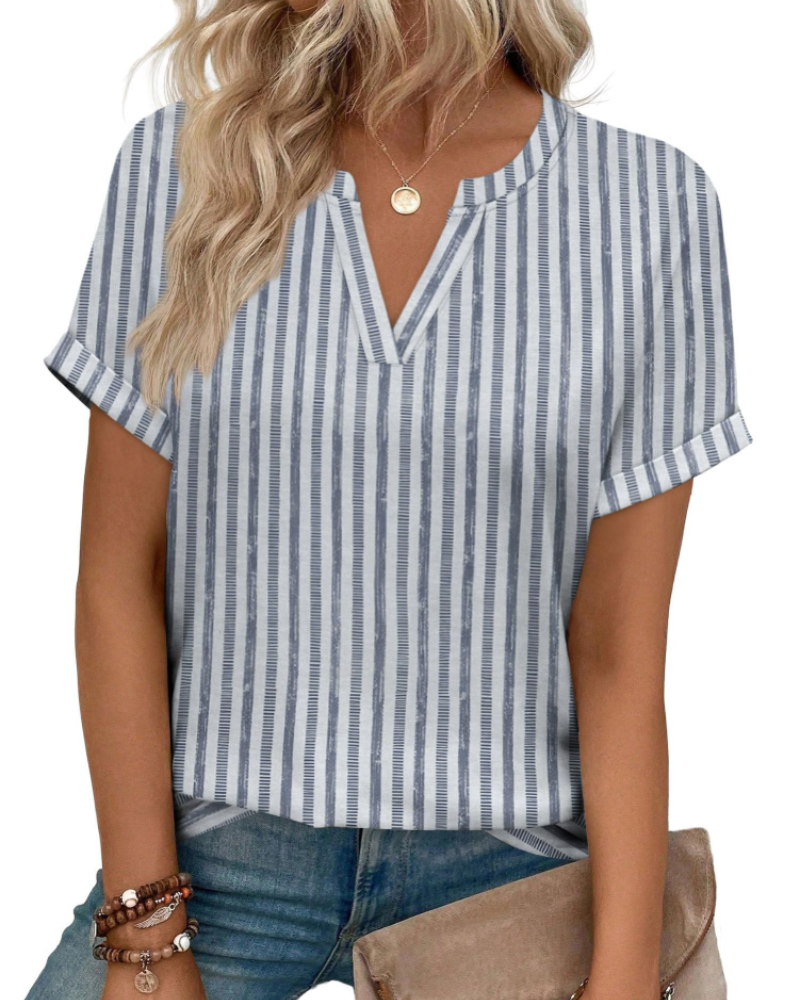 Emily Women's V-Neck Blouse – Casual Short Sleeve Summer Tunic Top