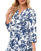 Claire Women's V-Neck Blouse – 3/4 Sleeve Dressy Casual Top with Button Cuffs