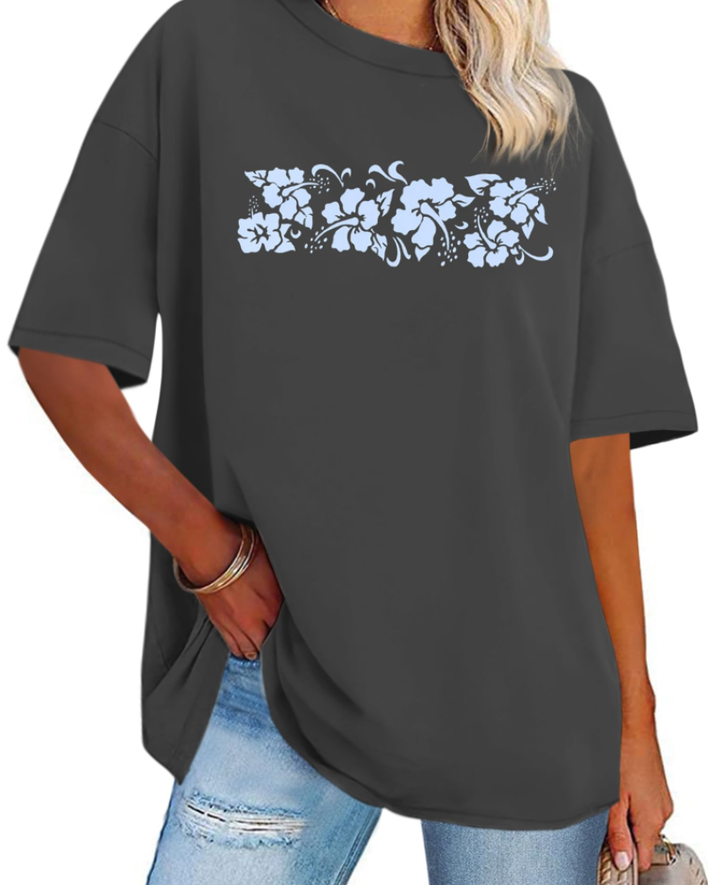 Mia Women's Oversized Graphic T-Shirt – Loose Fit Crew Neck Summer Tee