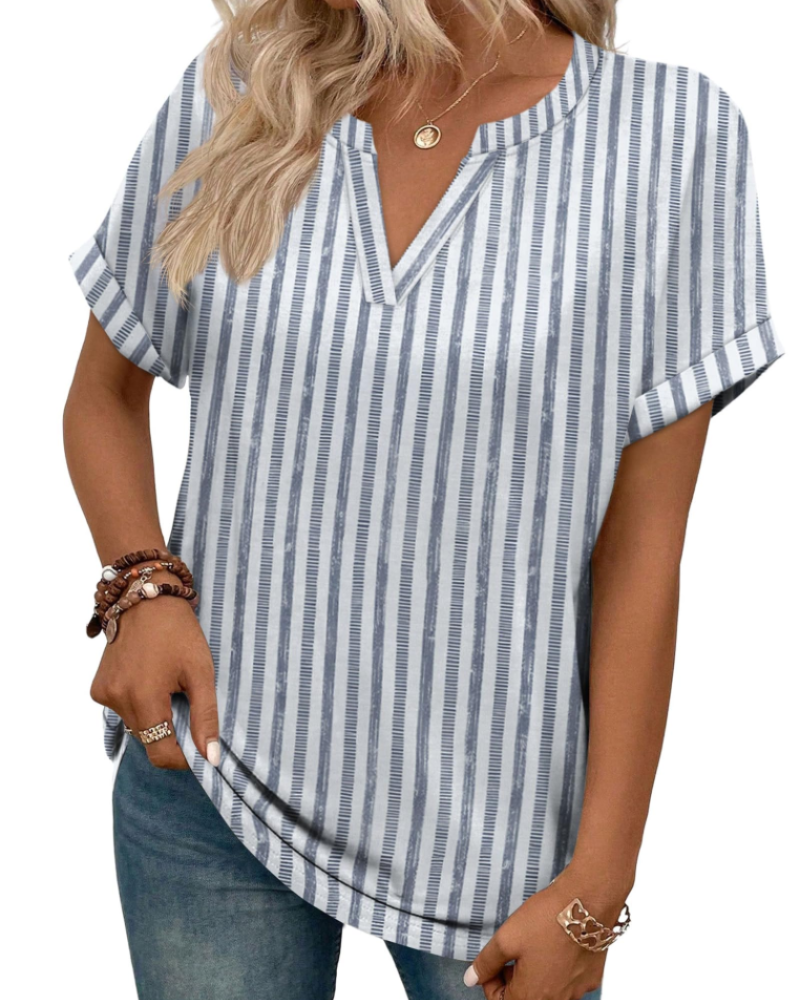 Emily Women's V-Neck Blouse – Casual Short Sleeve Summer Tunic Top