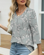 Blair Women's V-Neck Blouse – 3/4 Sleeve Pleated Casual Summer Top Loose Fit