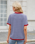 Charlotte Women's Striped Knit Top – Loose Fit Short Sleeve Summer T-Shirt