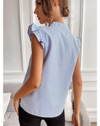 Bahsira Women's Striped Blouse – Ruffle Cap Sleeve V-Neck Casual Summer Work Top