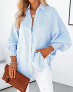Brooke Women's Striped Shirt – Long Sleeve Button-Up Blouse with Pocket & Lapel Collar