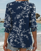 Audrey Women's V-Neck Blouse – 3/4 Sleeve Top with Smocked Cuffs Casual Elegant Fit