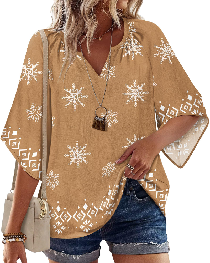 Vivienne Women's Bohemian V-Neck Blouse – Floral Summer Tunic Top