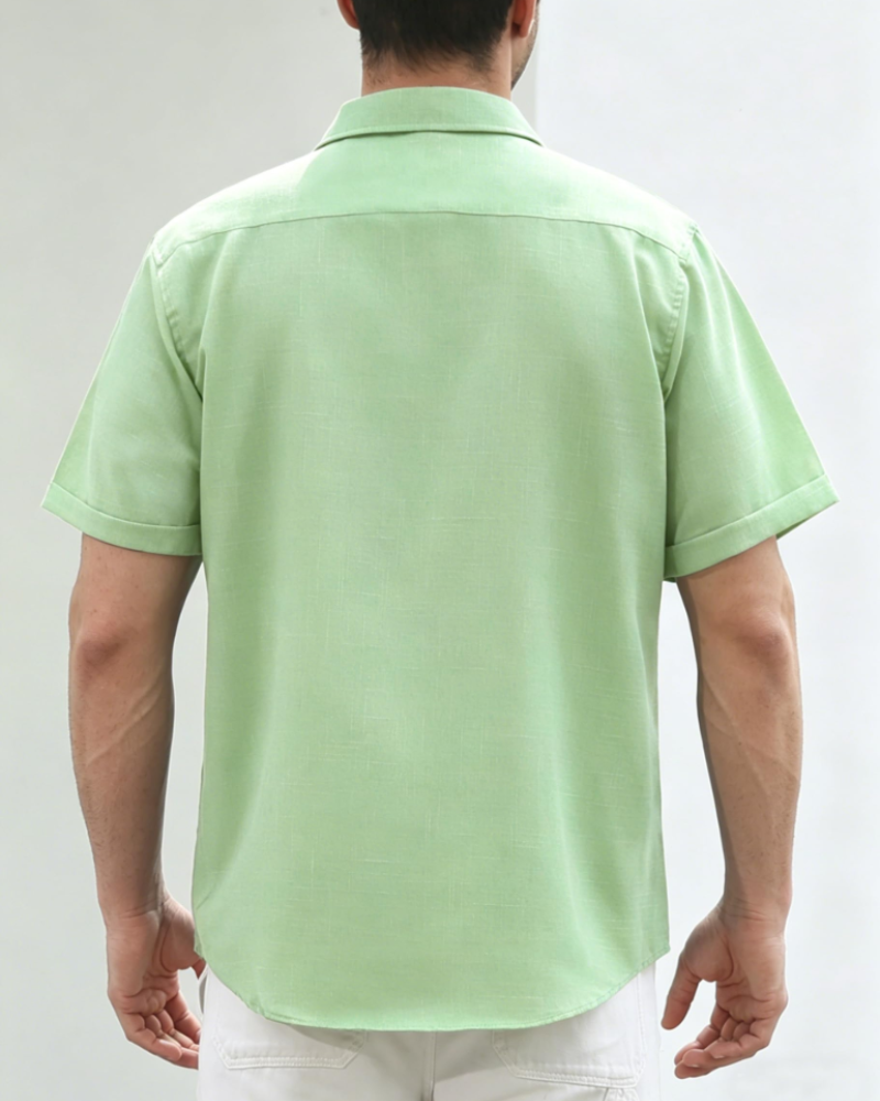 Asher Men's Linen Shirt – Hidden Button Short Sleeve Casual Summer Shirt