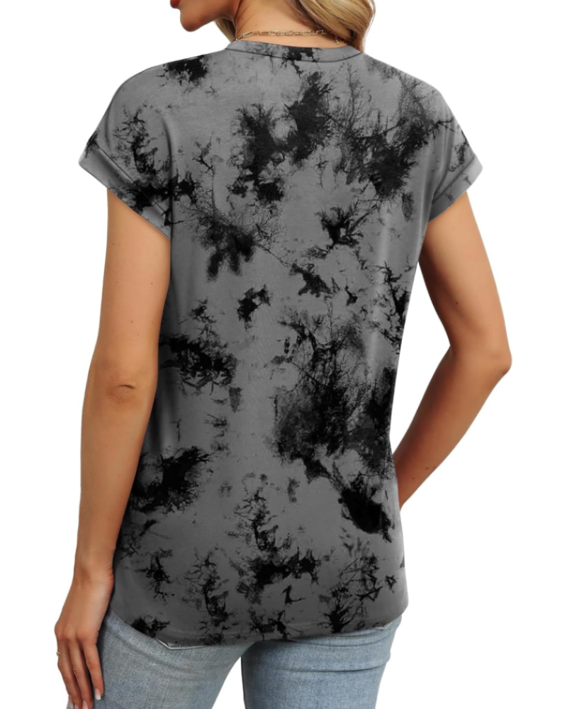 Fausta Women's Tunic Blouse – Short Sleeve Round Neck Casual Summer Top