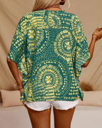 Benicia Women's Oversized Tunic Blouse – V-Neck Ethnic Print Batwing Summer Top