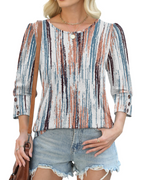 Hannah Women's Button Blouse – 3/4 Sleeve Casual Summer Top for Beach & Vacation