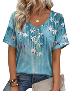 Elena Women's V-Neck Tunic Top – Casual Printed Summer T-Shirt Blouse