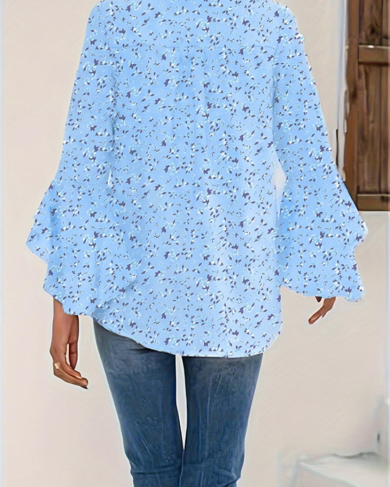 Bertha Women's Floral Blouse – V-Neck 3/4 Bell Sleeve Ruffle Summer Top