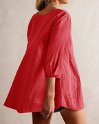 Fiorella Women's Peplum Blouse – 3/4 Sleeve Flowy Babydoll Summer Top Loose Fit