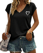 Chloe Women's Heart Print Top – V-Neck Elegant Short Sleeve Summer Blouse