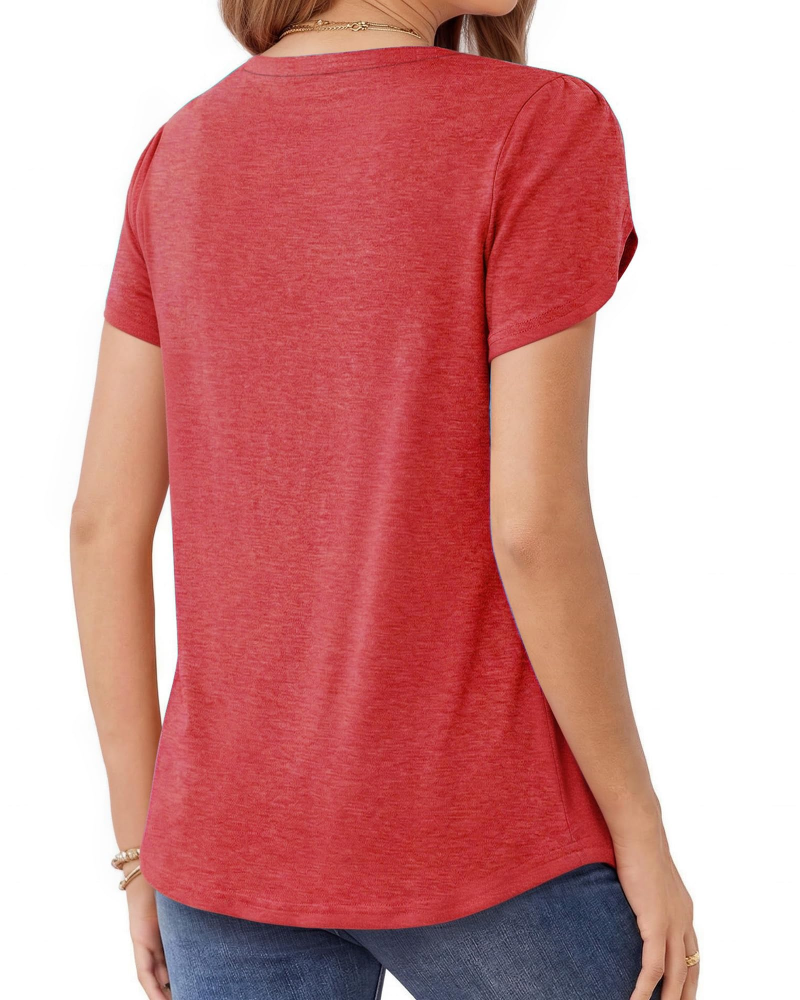 Fedora Women's Pleated Blouse – Petal Sleeve Round Neck Casual Summer Tunic Top