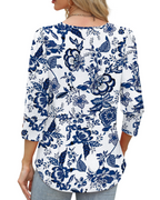 Claire Women's V-Neck Blouse – 3/4 Sleeve Dressy Casual Top with Button Cuffs