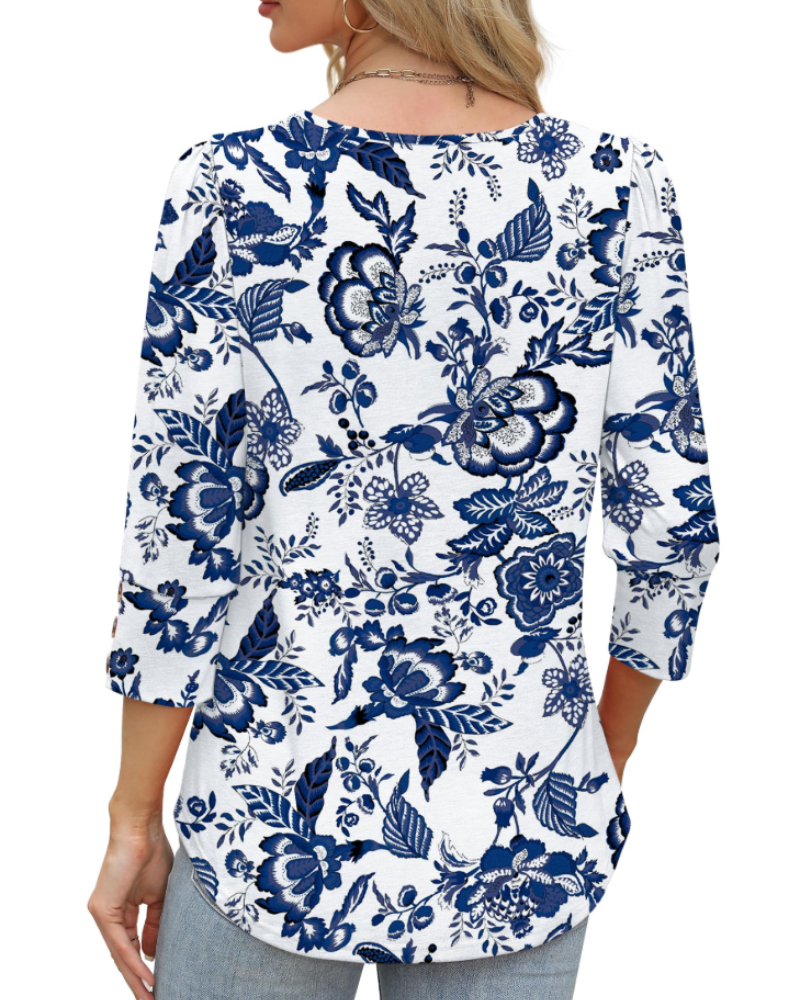 Claire Women's V-Neck Blouse – 3/4 Sleeve Dressy Casual Top with Button Cuffs