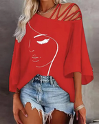 Lysandra Women's Off-Shoulder Blouse – Artistic Print Asymmetric Summer Top