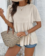 Binae Women's Pearl T-Shirt – Short Sleeve Round Neck Casual Summer Top